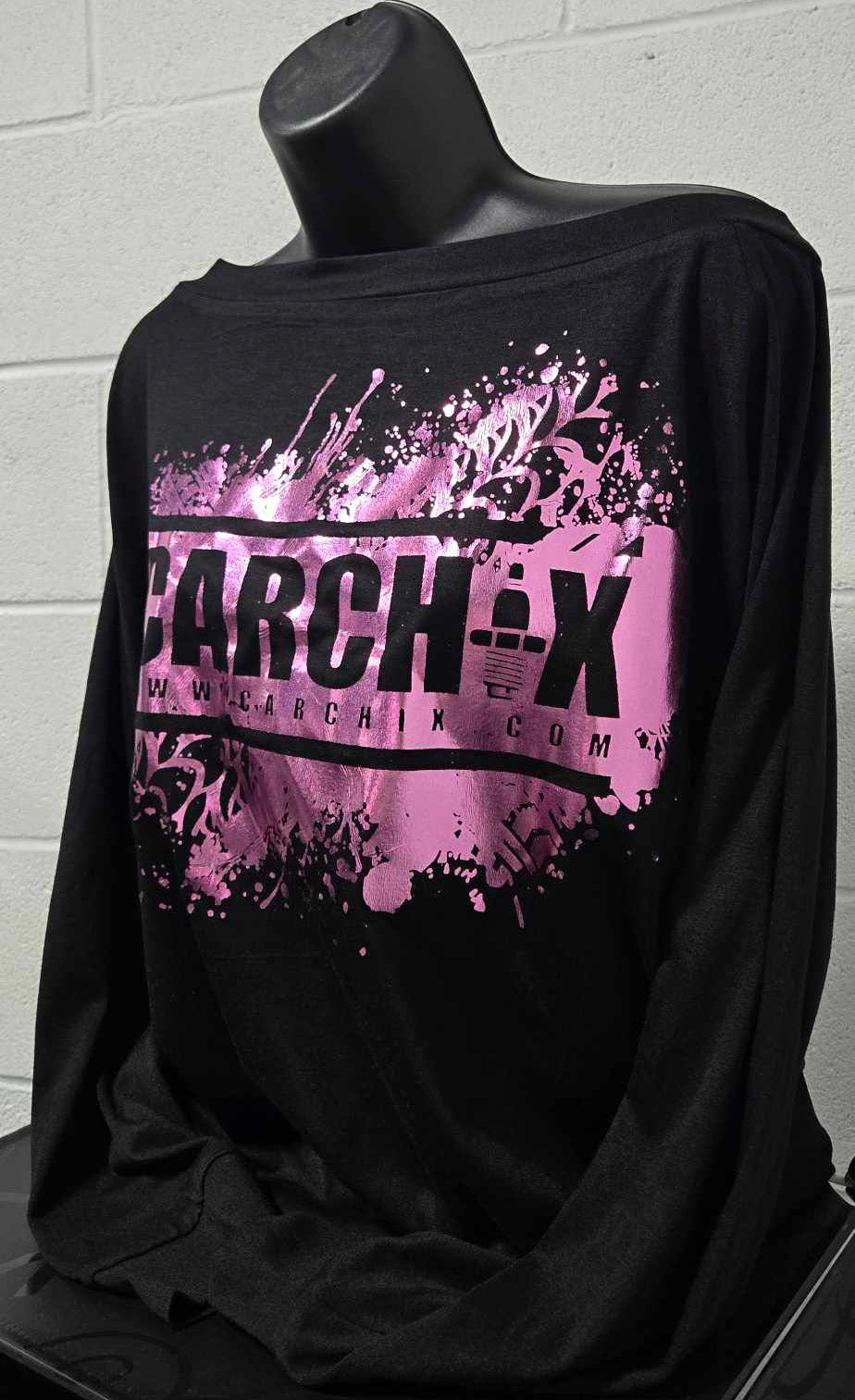 Custom Car Chix Metallic Slouchy Long Sleeve - Black/Pink