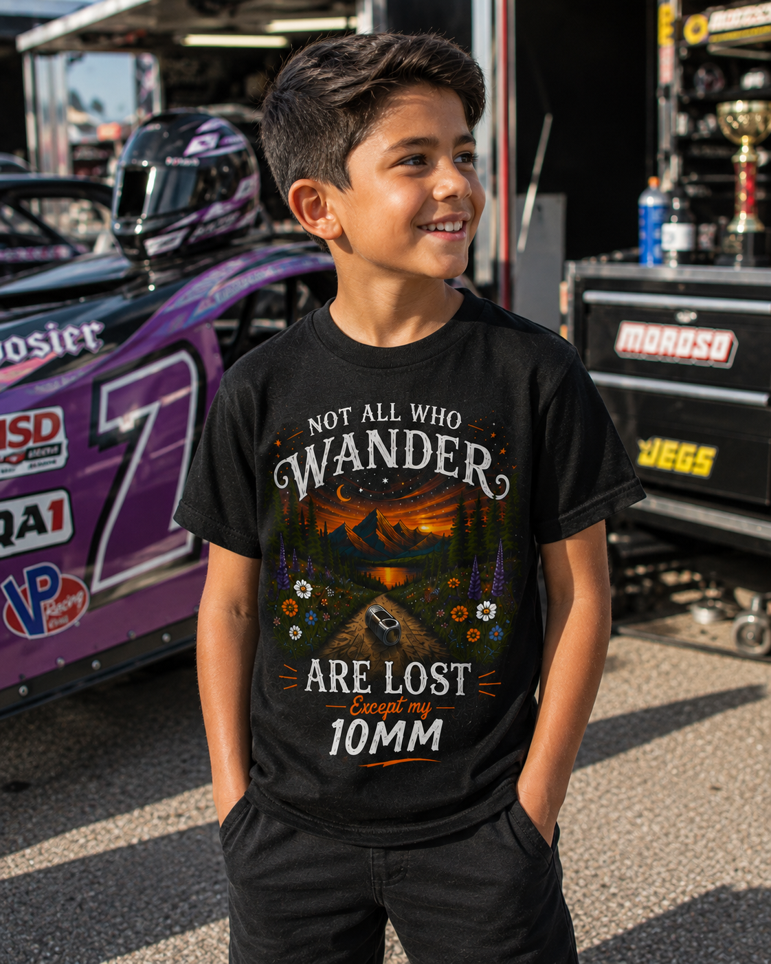 Kids 10mm socket mechanic T-shirt for young racers and gearheads