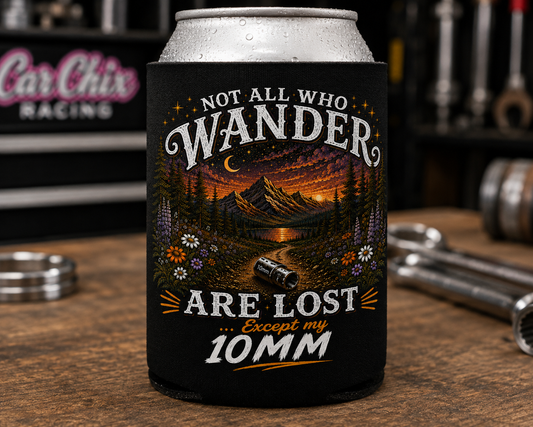 Not All Who Wander Are Lost Except My 10mm funny mechanic koozie and racing can cooler by Car Chix