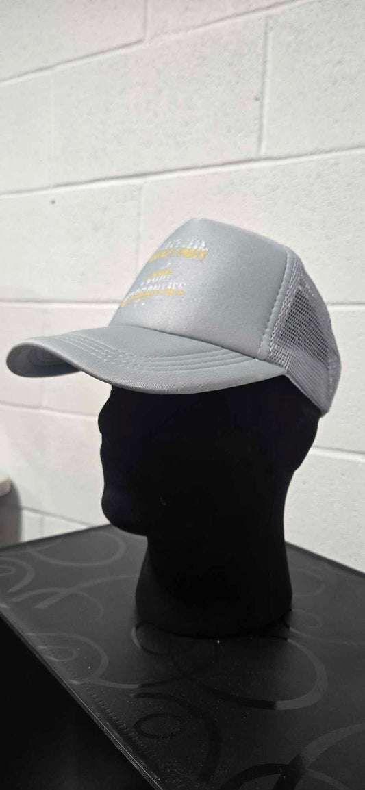 Caution I Void Warranties Foam Trucker Hat - Grey