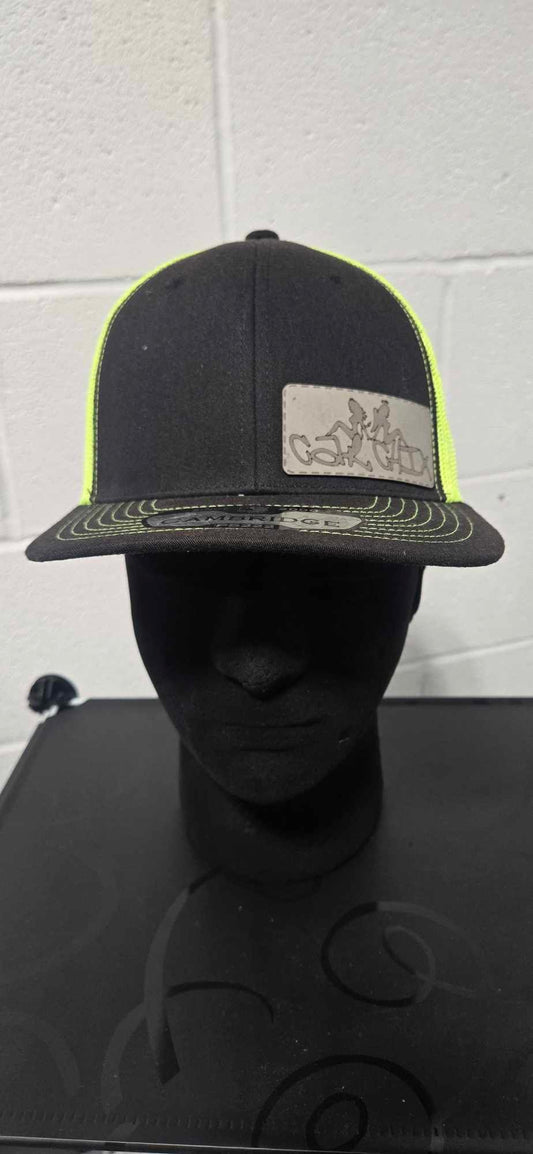 Car Chix Panel Hat with Leather Patch - Black/Neon Yellow