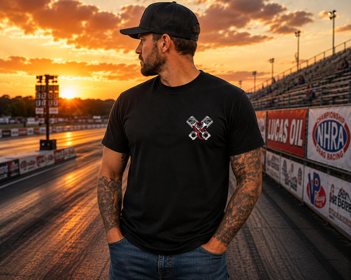 Front view of black Race Cars Burnouts & Freedom unisex T-shirt by Car Chix