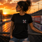 Front view of black Race Cars Burnouts & Freedom T-shirt for women by Car Chix