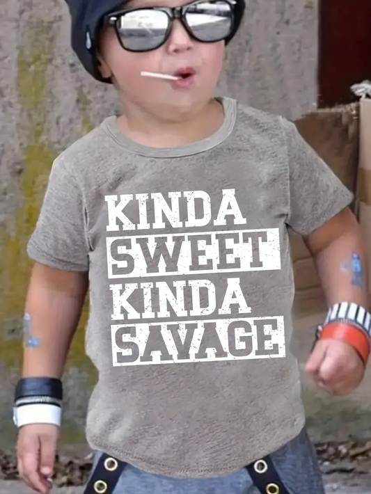 Kinda Sweet Kinda Savage Kids Tee - Grey