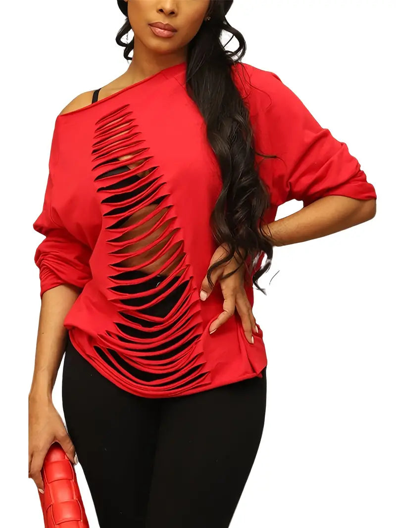 Car Chix Ripped Asymmetrical Neck Long Sleeve Shirt