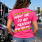 Woman wearing pink Want Me to Go Faster So Did Your Mom racing T-shirt by Car Chix