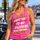 Woman wearing pink Want Me to Go Faster So Did Your Mom racerback tank top by Car Chix
