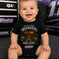 Baby boy wearing Not All Who Wander Are Lost Except My 10mm racing bodysuit by Car Chix