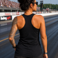 Back view of women's black racerback tank top by Car Chix