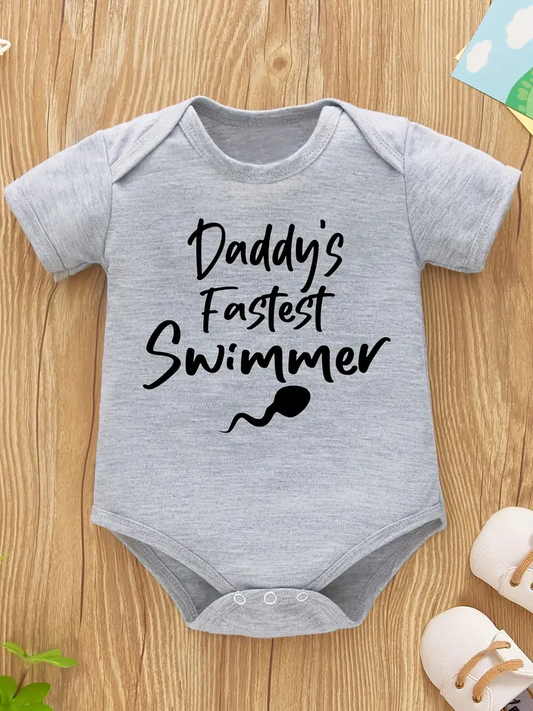 Daddy's Fastest Swimmer Baby Onesie - Grey