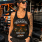 Woman wearing Not All Who Wander Are Lost Except My 10mm mechanic racerback tank by Car Chix