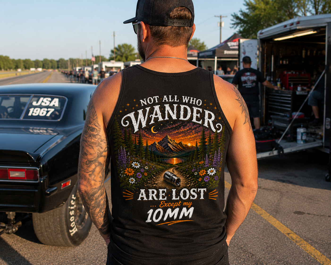 Not All Who Wander Are Lost Except My 10mm men's mechanic tank top by Car Chix