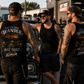 Men wearing funny 10mm socket mechanic tank tops at a hot rod garage