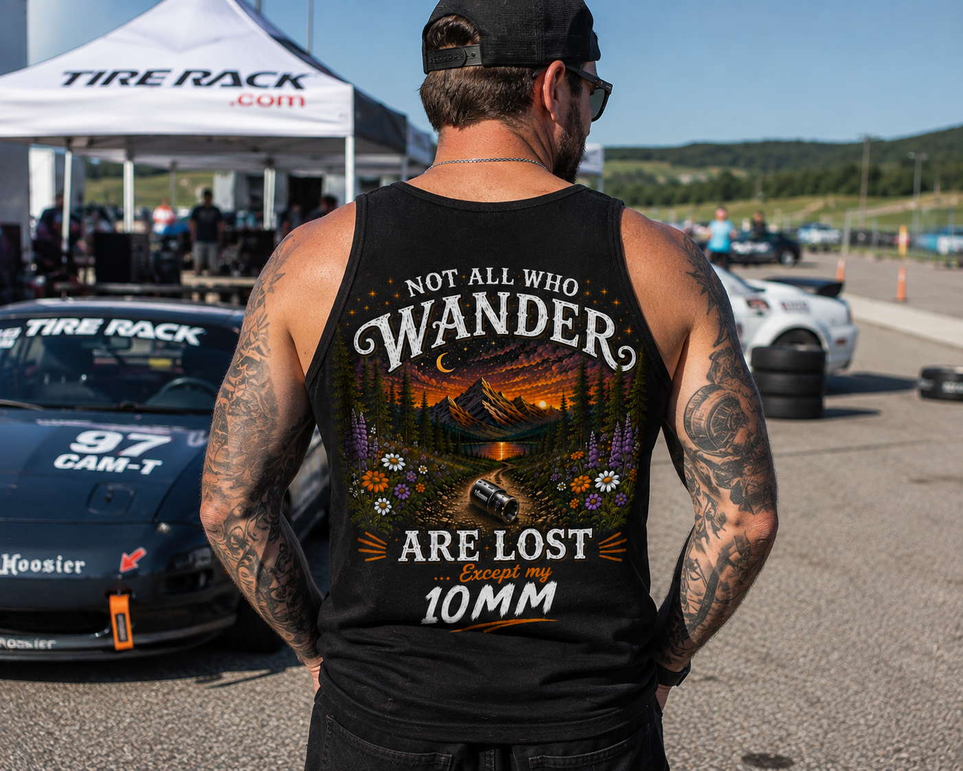 Funny 10mm socket men's racing tank top at a motorsports event