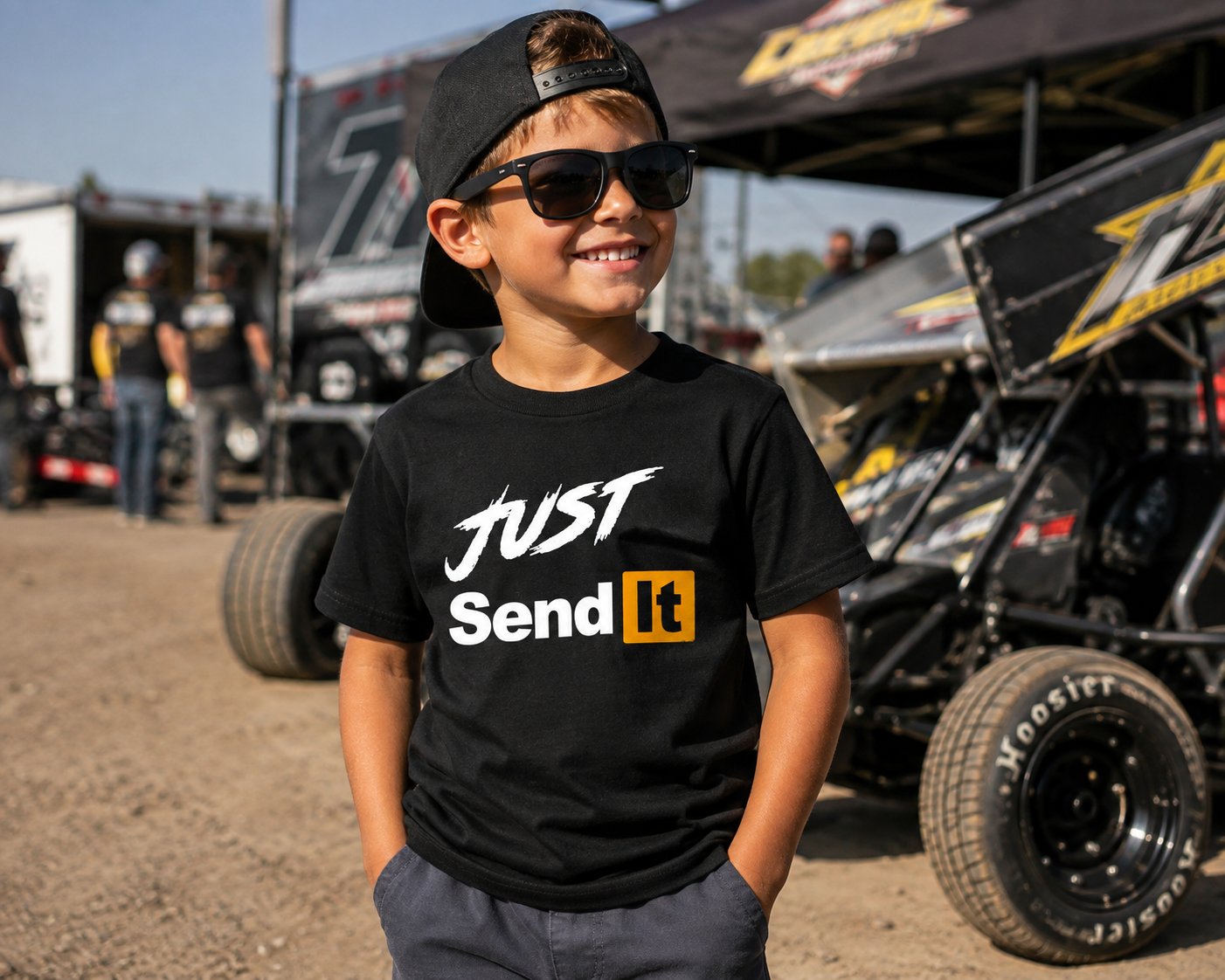 Just Send It youth black racing T-shirt for kids by Car Chix