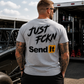 Grey Just Fckn Send It motorsports T-shirt with large black back design by Car Chix