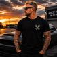 Black Just Fckn Send It T-shirt with Car Chix CC Piston Crest on left chest