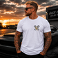 White racing T-shirt with Car Chix CC Piston Crest on left chest