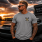 Grey motorsports T-shirt with Car Chix CC Piston Crest left chest print