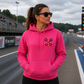 Pink racing hoodie with Car Chix CC Piston Crest on left chest