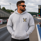 Light Grey racing hoodie with Car Chix CC Piston Crest on left chest