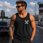 Black Just Fckn Send It men's unisex racing tank top with Car Chix CC Piston Crest
