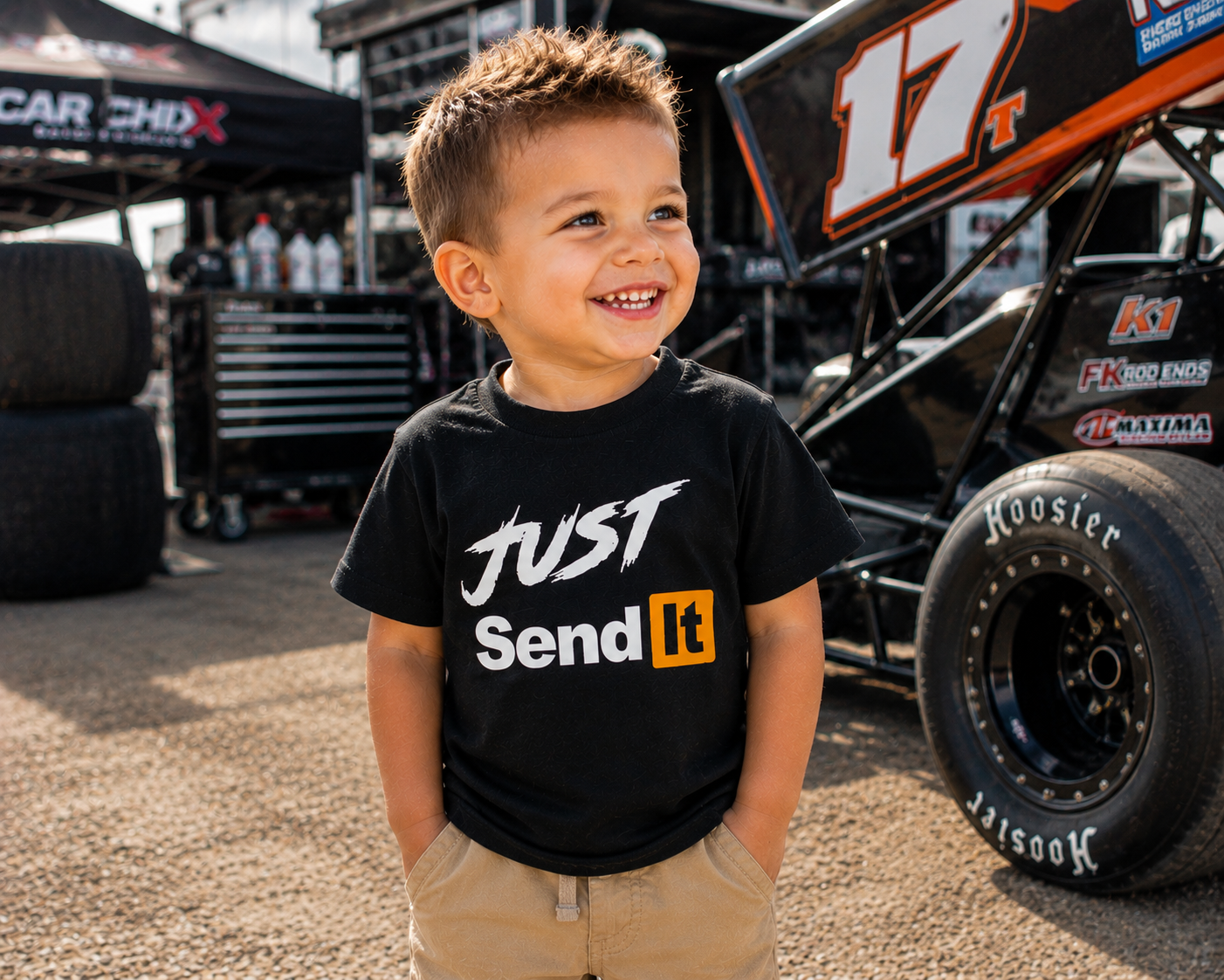 Just Send It black toddler racing T-shirt by Car Chix
