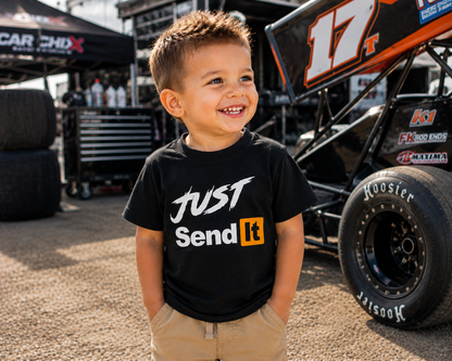 Just Send It black toddler racing T-shirt by Car Chix