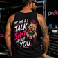 Man wearing black My Dog & I Talk Sh*t About You tank top with neon pink Prodigy design by Car Chix
