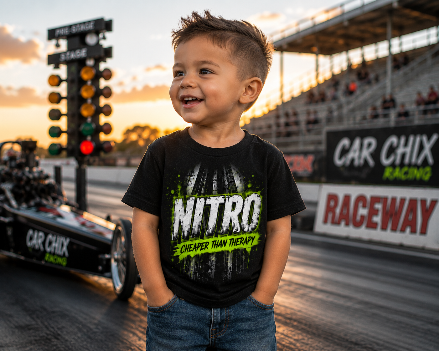 Nitro Cheaper Than Therapy toddler t-shirt
Toddler drag racing shirt by Car Chix
Little racer Nitro t-shirt
Toddler race day shirt
Future racer toddler shirt
Kids motorsports apparel
Black toddler drag racing tee
Car Chix toddler shirt