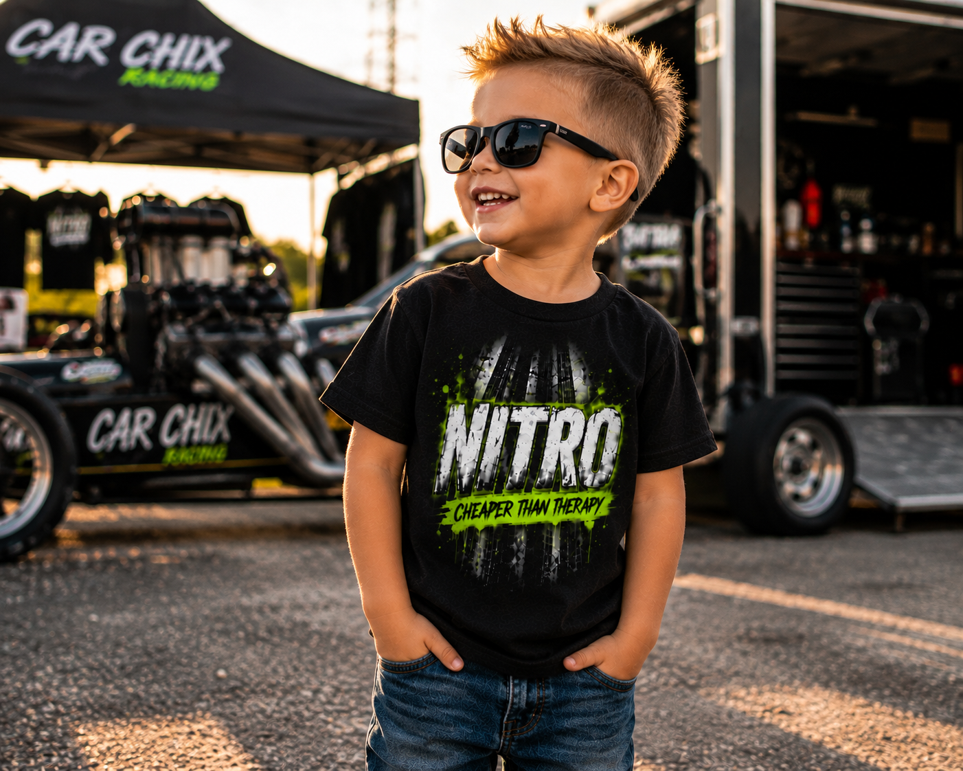 Nitro Cheaper Than Therapy toddler t-shirt
Toddler drag racing shirt by Car Chix
Little racer Nitro t-shirt
Toddler race day shirt
Future racer toddler shirt
Kids motorsports apparel
Black toddler drag racing tee
Car Chix toddler shirt