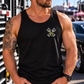 Front view of man wearing black Safety Third tank top with Car Chix left chest logo