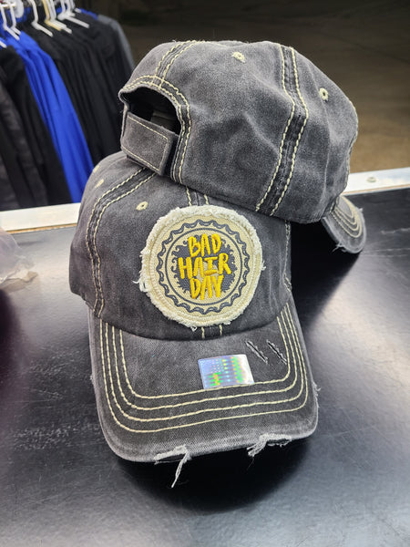 Bad Hair Day Baseball Cap -Dark Grey & Yellow