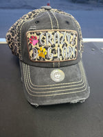 Crazy Dog Lady Cheetah Baseball Cap - Pink & Yellow Paw Prints